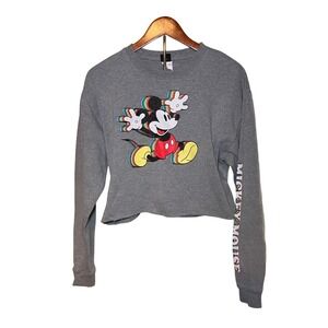 Disney Mickey Mouse Rainbow Graphic Crop Sweatshirt Womens Small  Long Sleeve